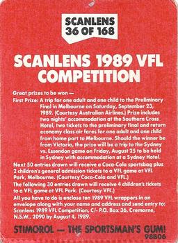 1989 Scanlens VFL #36 Australian Airlines Ad Back